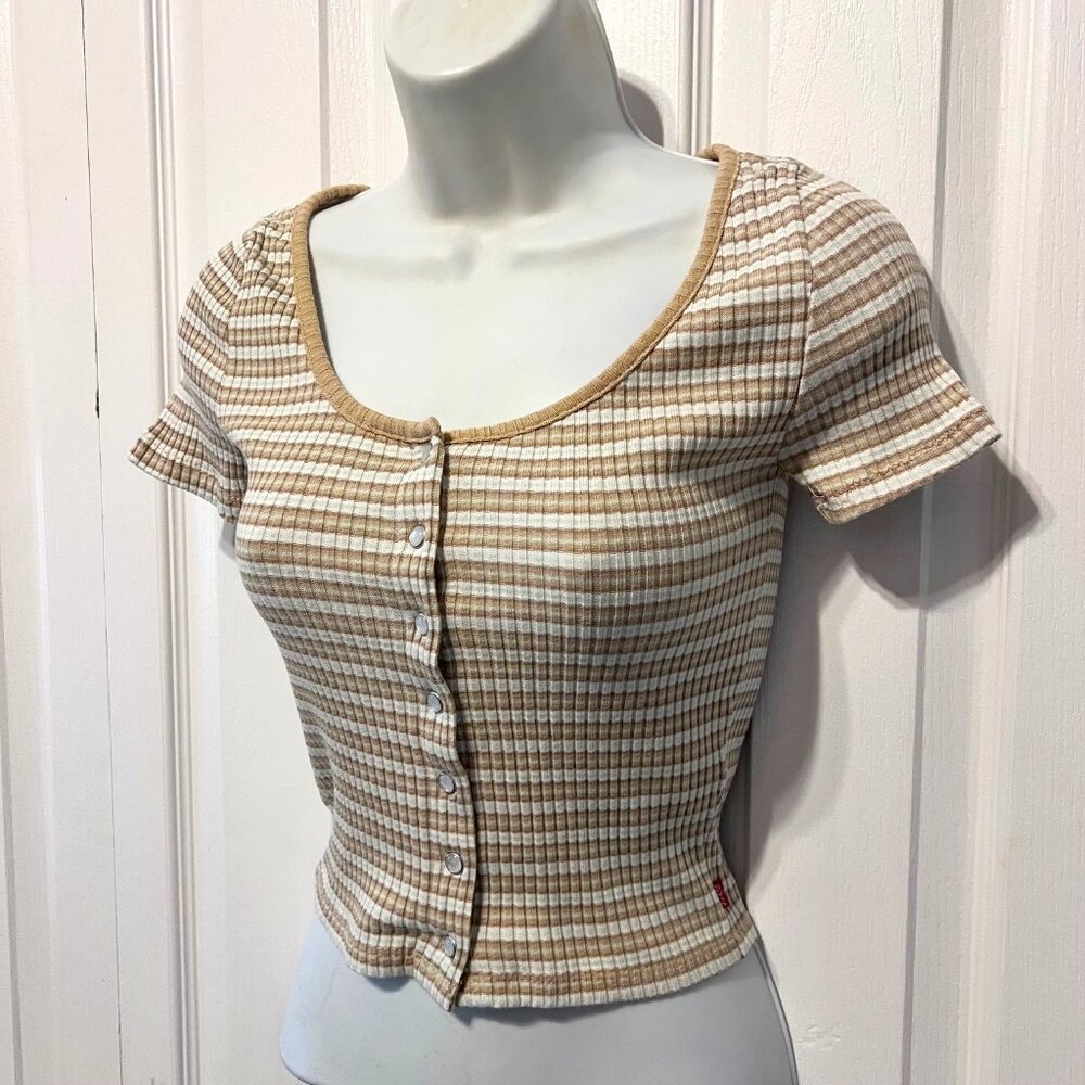 Levi's San Francisco CAL. XS Y2K Stretch Cropped Ribbed/Fitted Pearl Button Snap